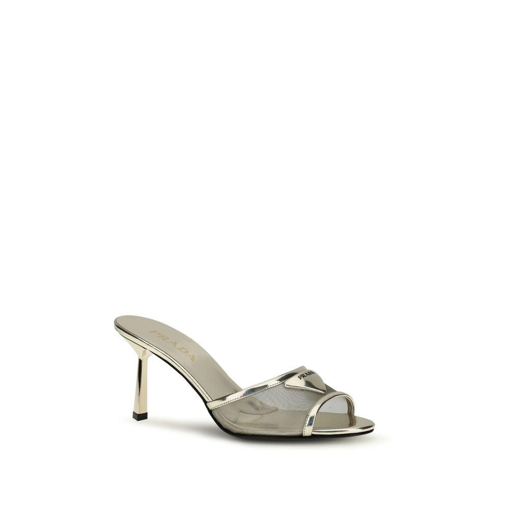 Prada Silver Calf Leather Bos Taurus Stiletto Heel Sandals Prada