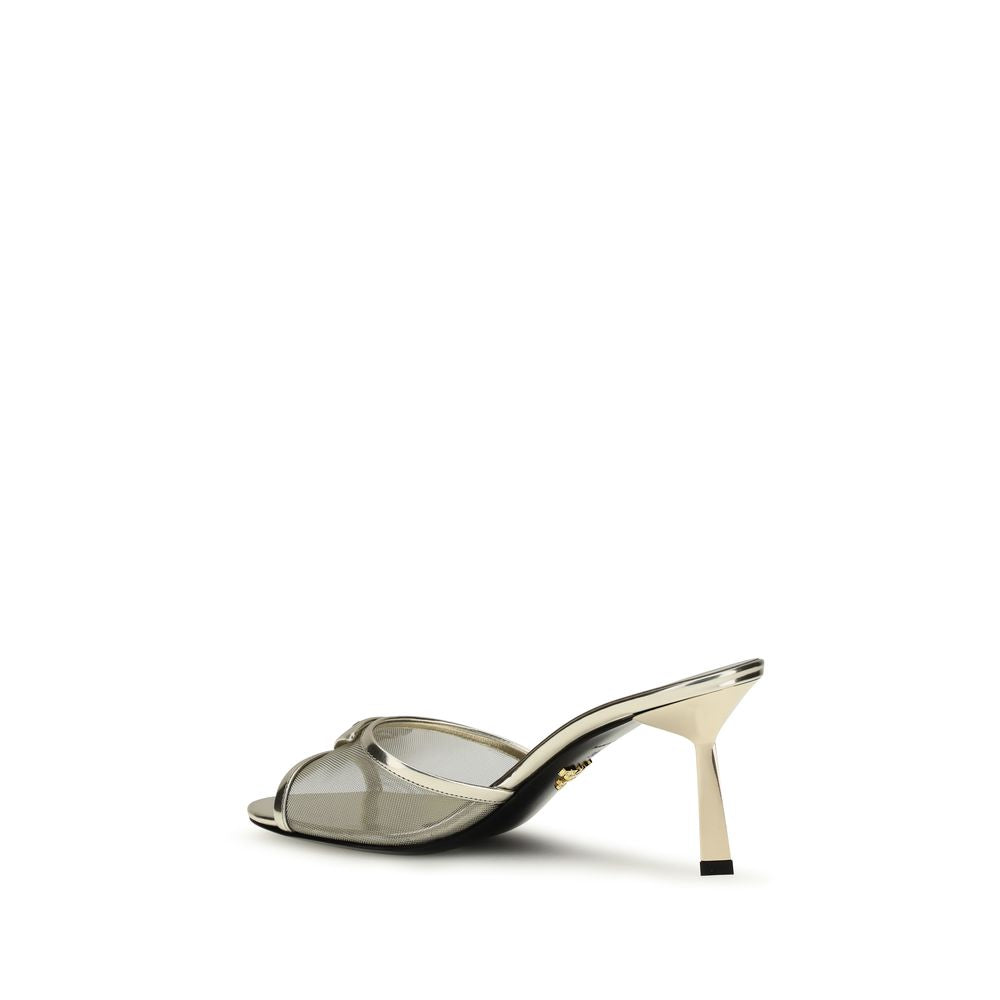 Prada Silver Calf Leather Bos Taurus Stiletto Heel Sandals Prada