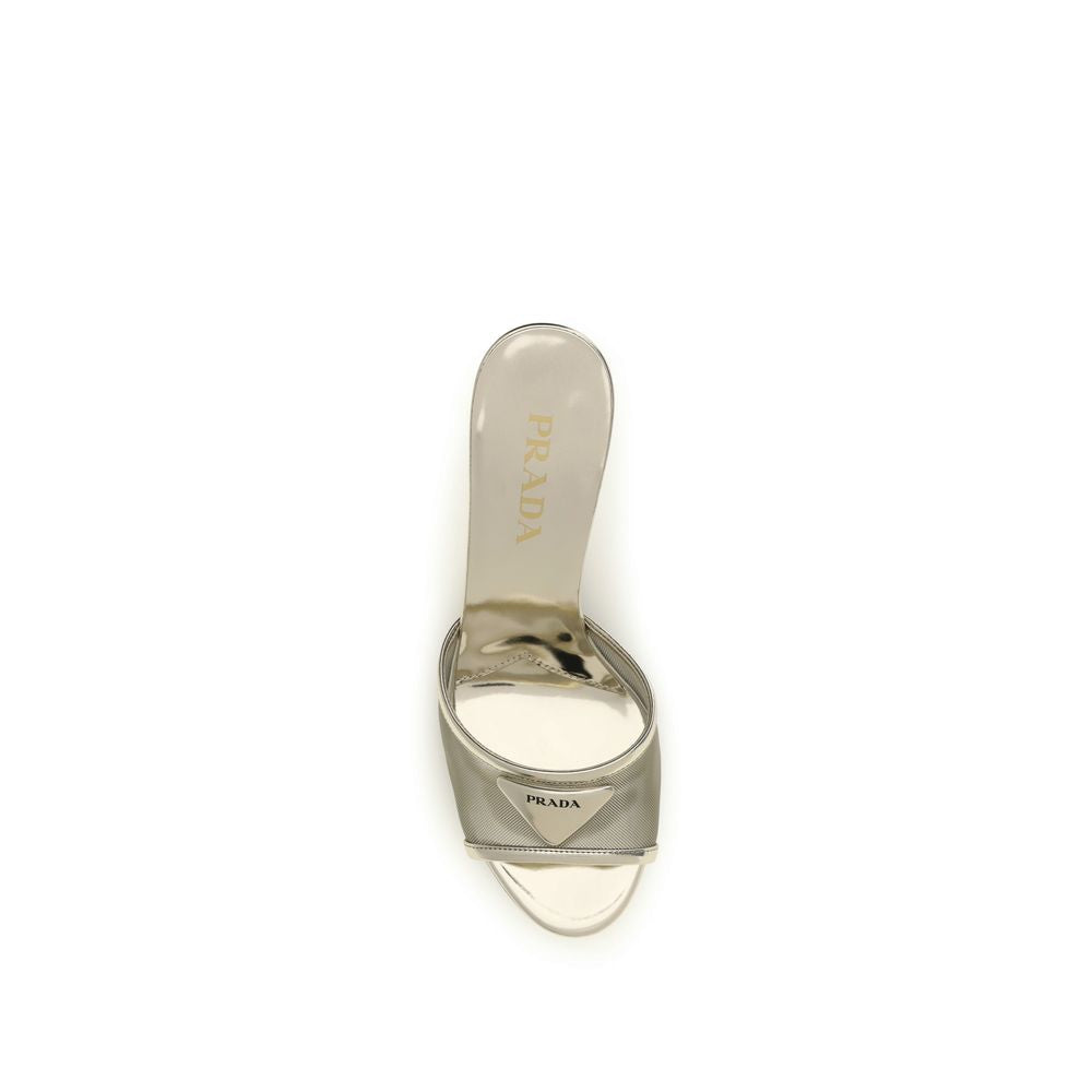 Prada Silver Calf Leather Bos Taurus Stiletto Heel Sandals Prada