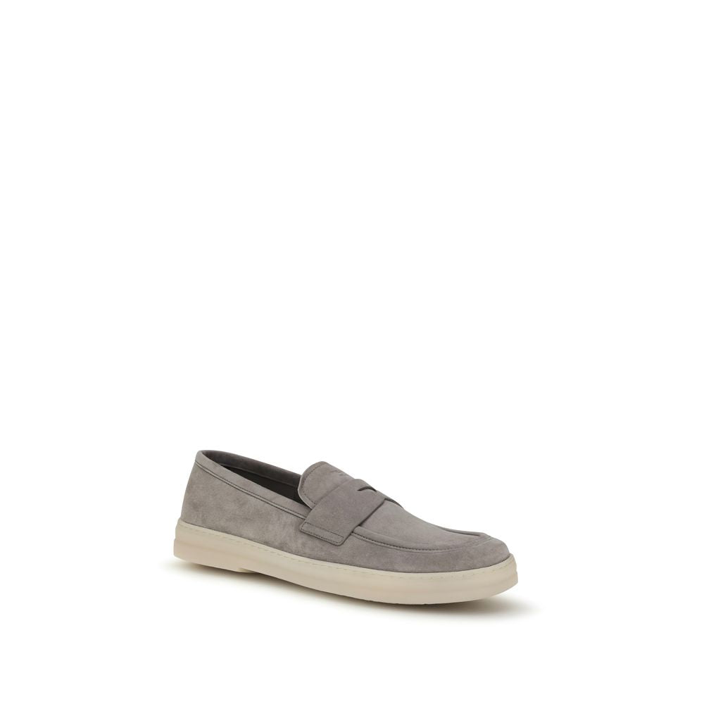 Prada Gray Calf Leather Bos Taurus Slip-On Loafers Prada