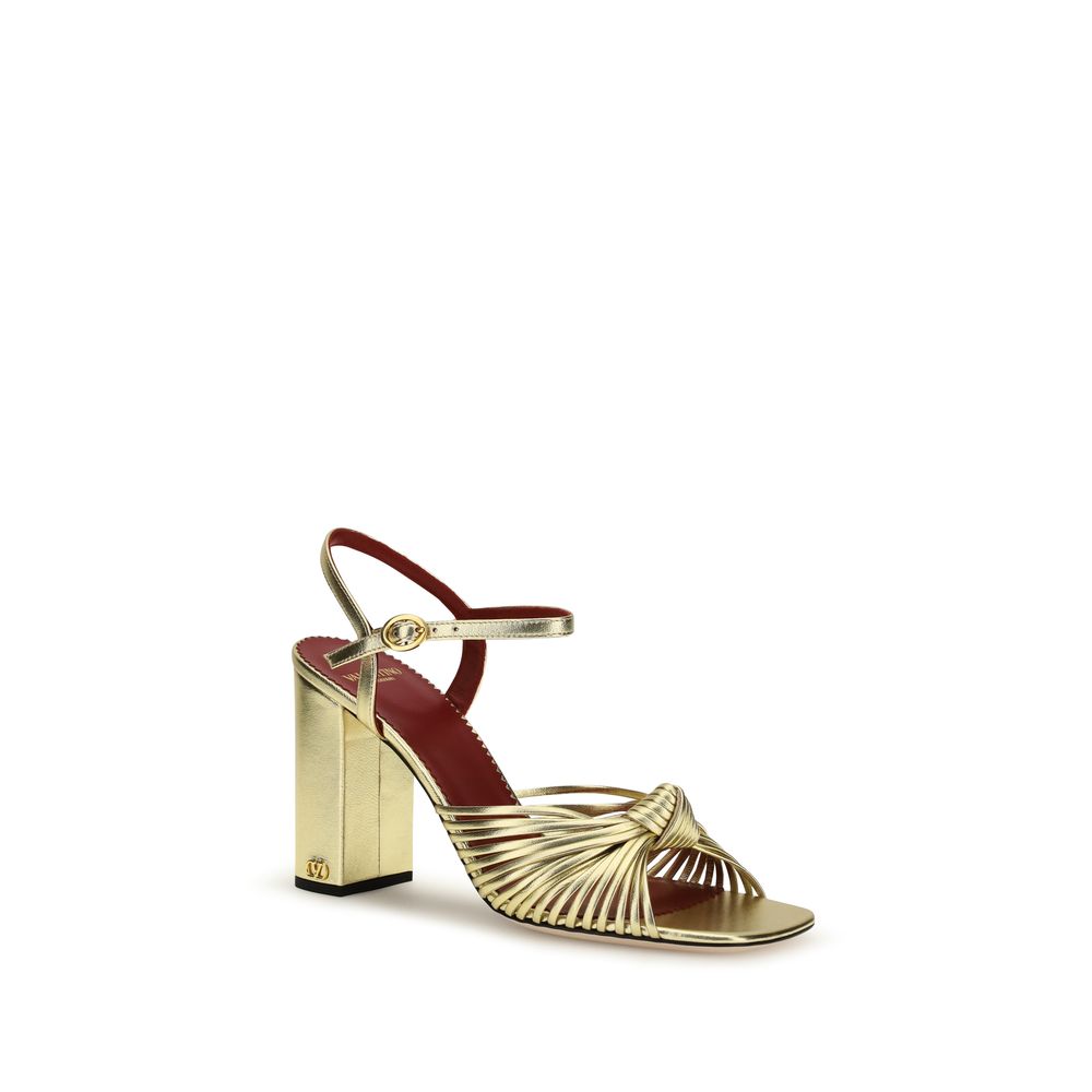 Valentino Garavani Gold Calf Leather Bos Taurus Platform Sandals Valentino Garavani