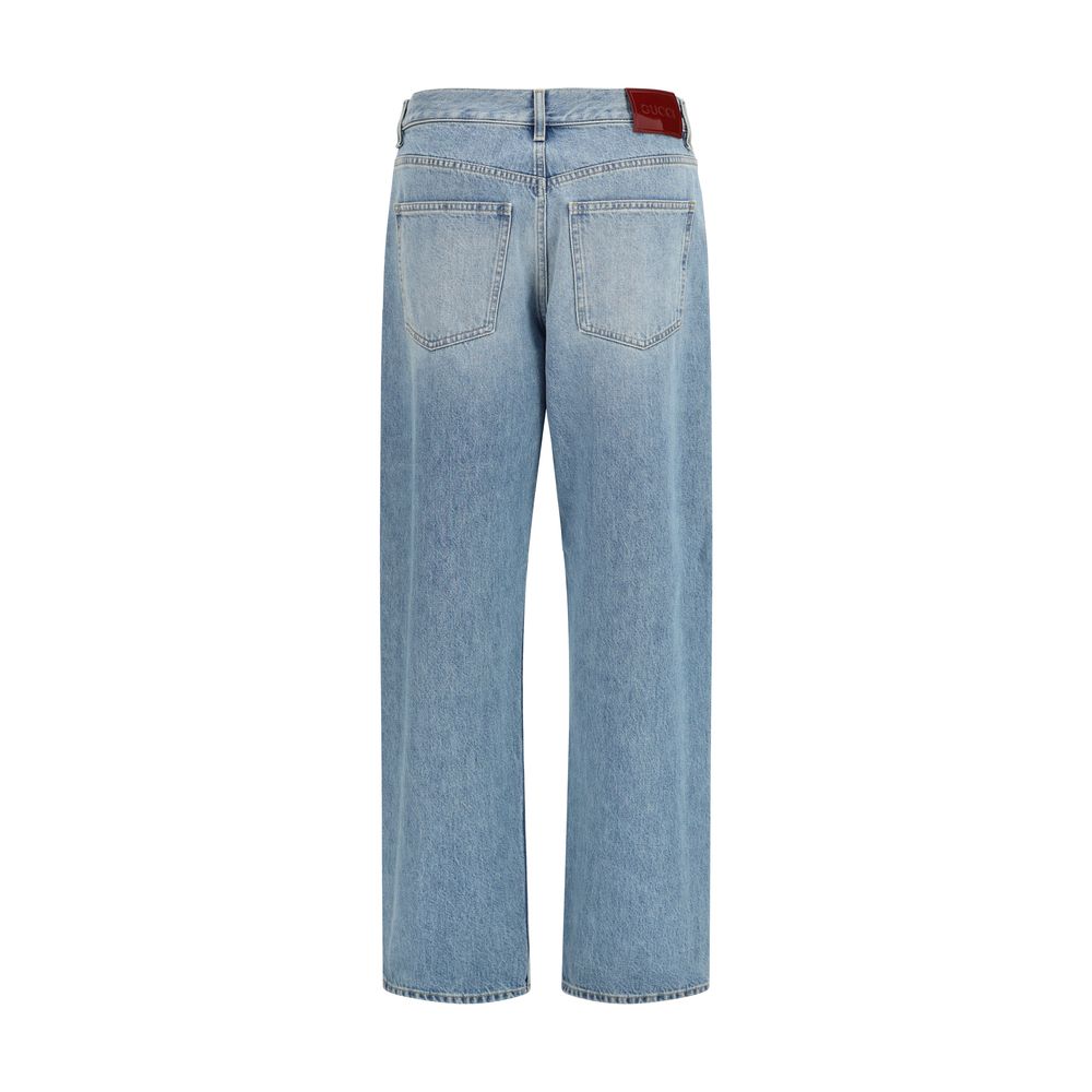Gucci Blue Cotton Straight-Leg Jeans Gucci