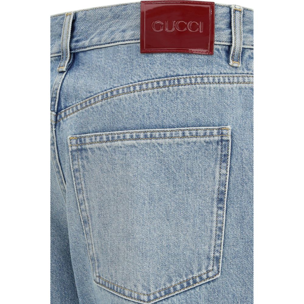 Gucci Blue Cotton Straight-Leg Jeans Gucci