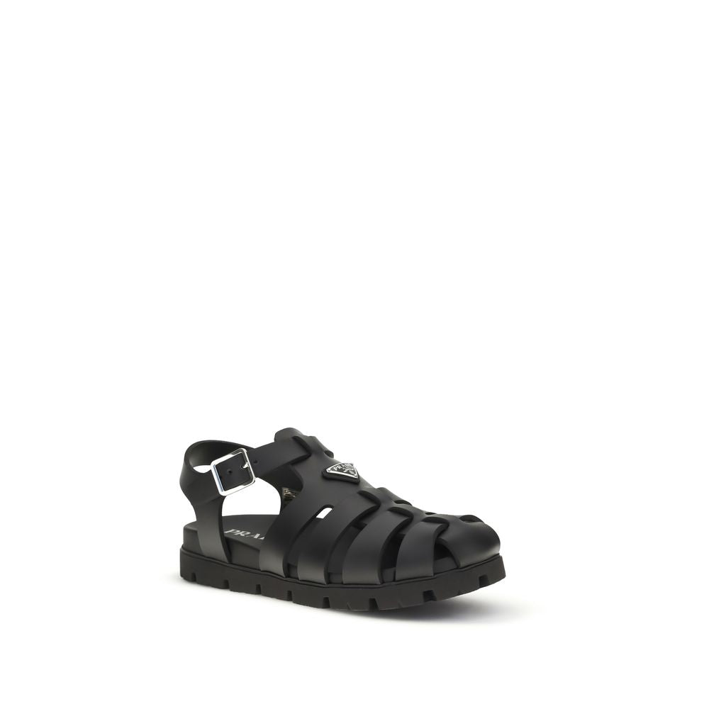 Prada Black Calf Leather Bos Taurus Flat Sandals Prada