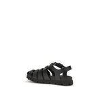 Prada Black Calf Leather Bos Taurus Flat Sandals Prada
