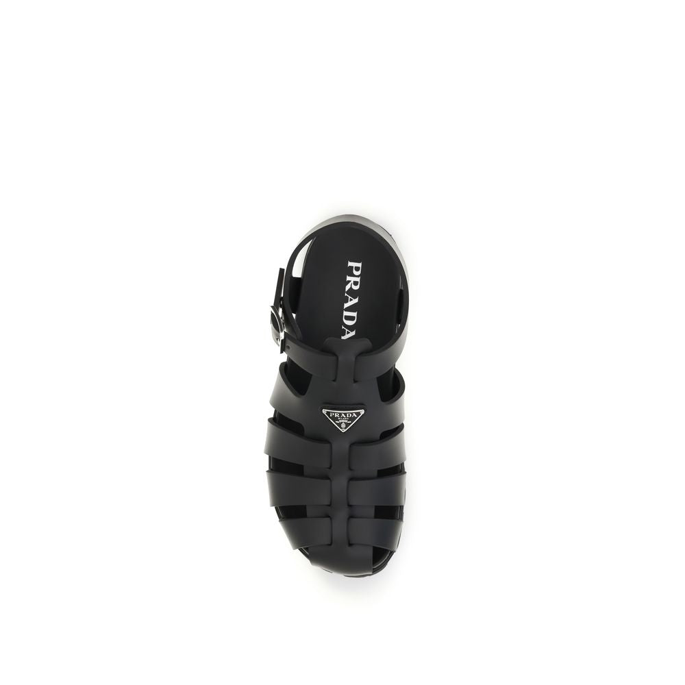 Prada Black Calf Leather Bos Taurus Flat Sandals Prada