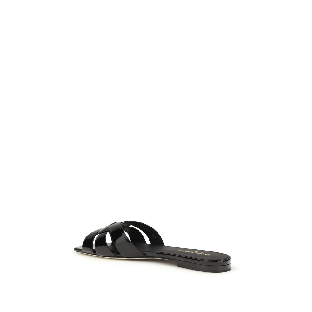 Saint Laurent Black Calf Leather Bos Taurus Flat Sandals Saint Laurent