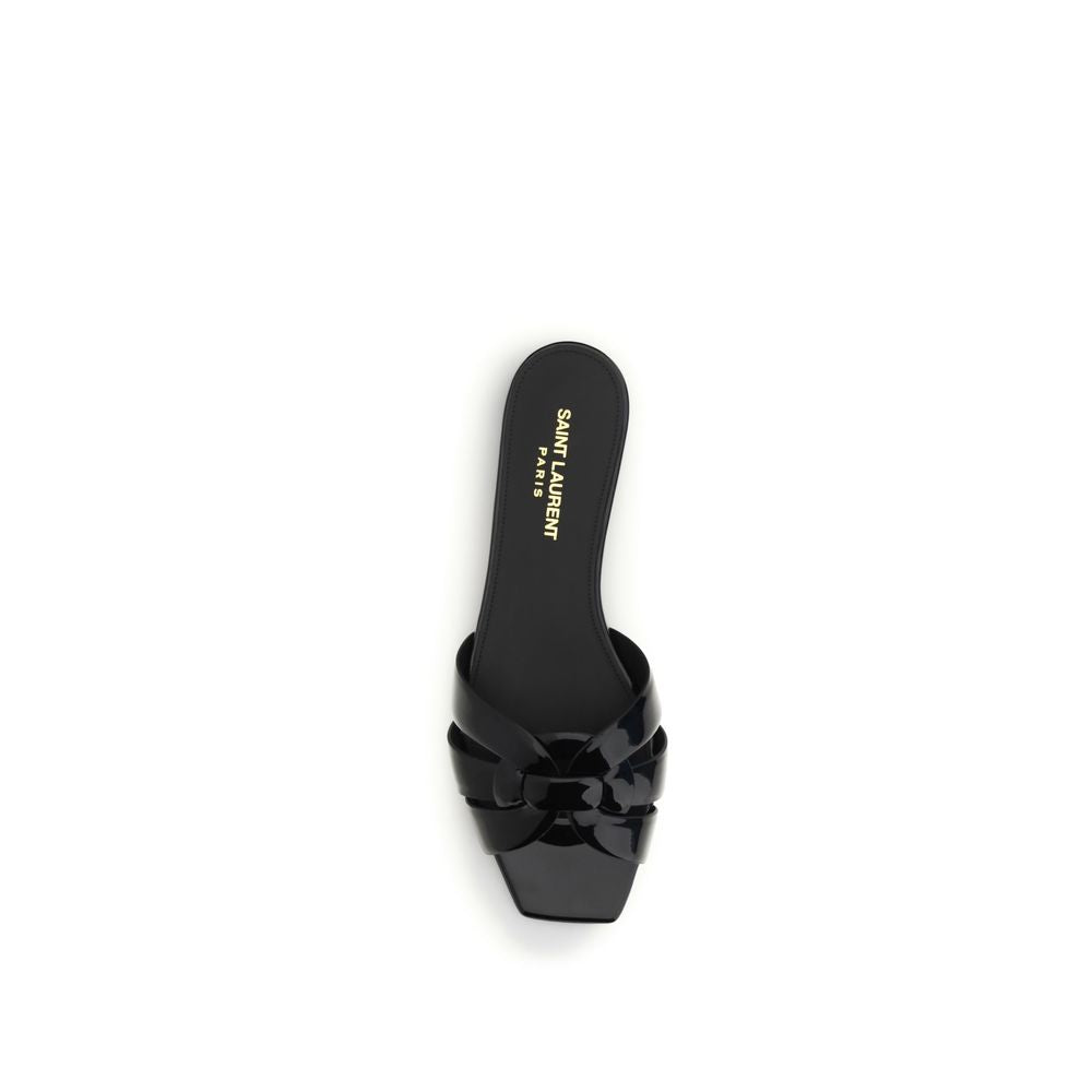 Saint Laurent Black Calf Leather Bos Taurus Flat Sandals Saint Laurent