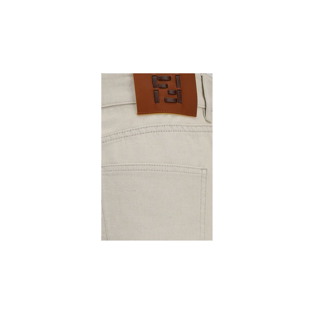 Fendi Beige Cotton Straight-Leg Jeans Fendi