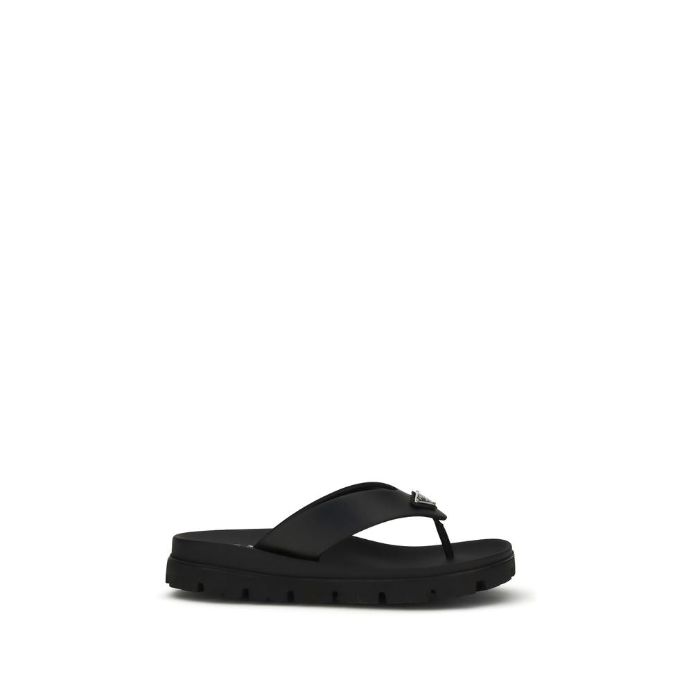 Prada Black Calf Leather Bos Taurus Flip-Flop Sandals Prada