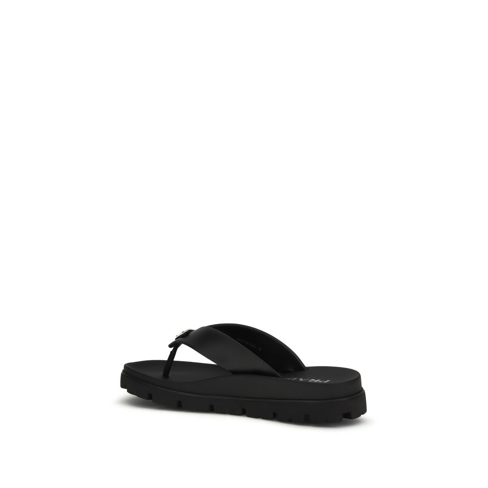 Prada Black Calf Leather Bos Taurus Flip-Flop Sandals Prada