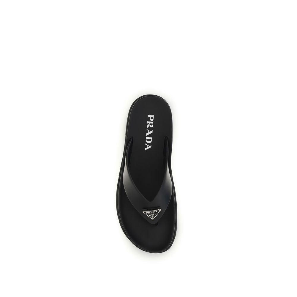 Prada Black Calf Leather Bos Taurus Flip-Flop Sandals Prada