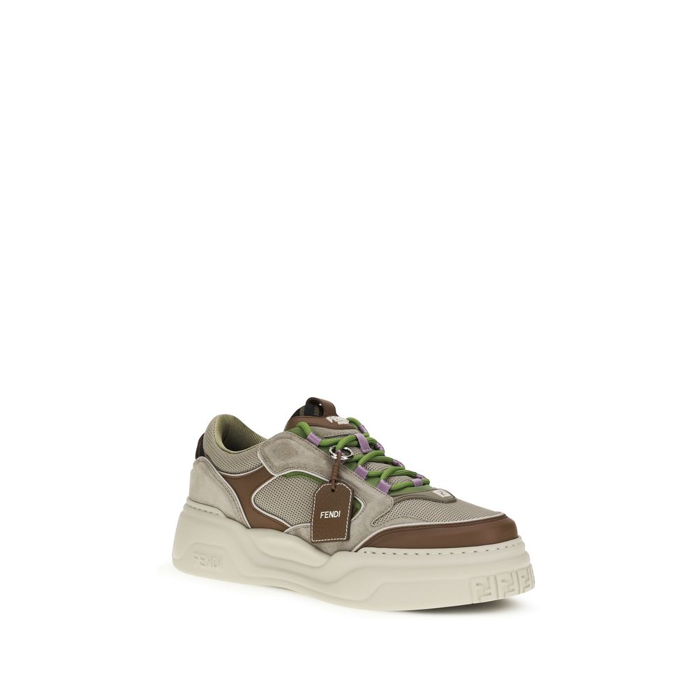 Fendi Brown Calf Leather Bos Taurus Chunky Sneakers Fendi