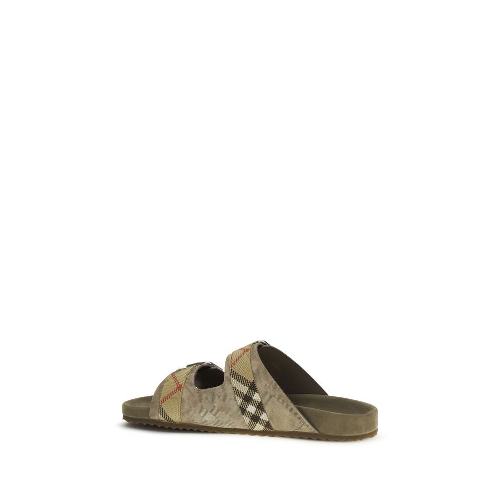Burberry Beige Calf Leather Bos Taurus Flat Sandals Burberry