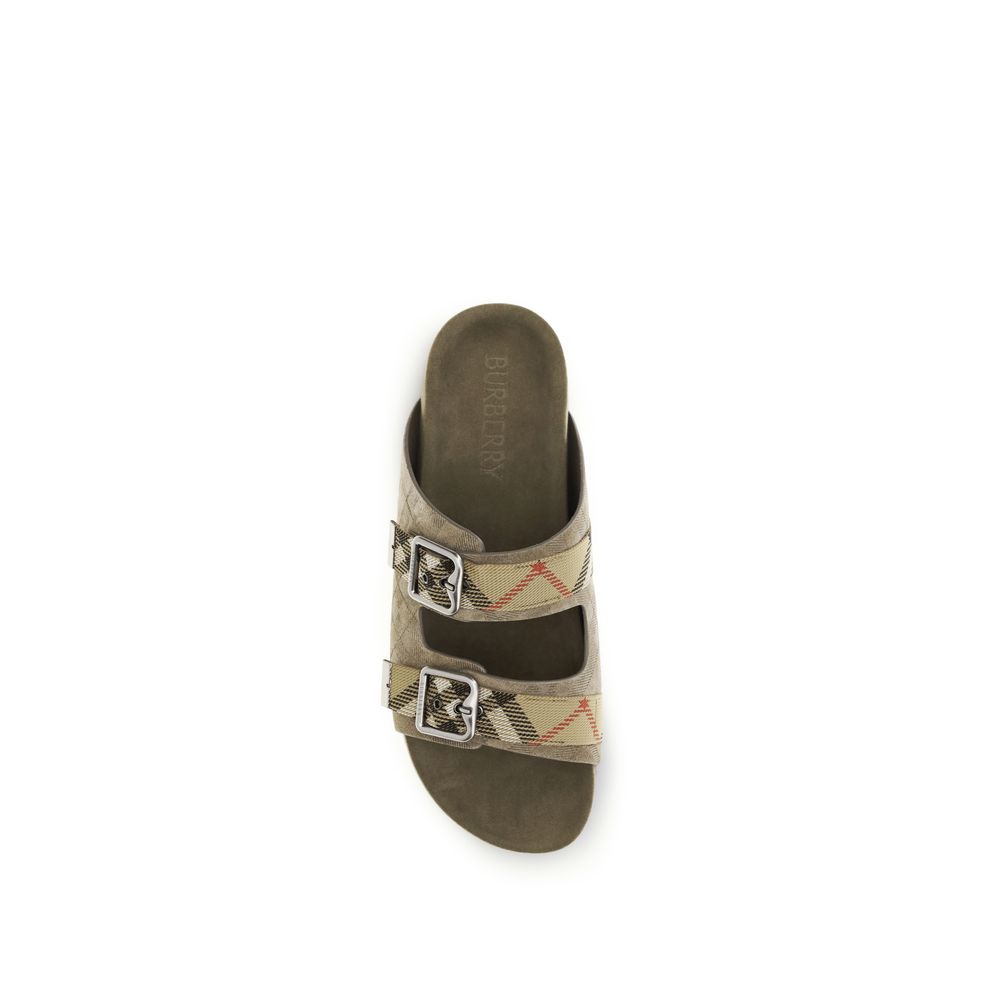 Burberry Beige Calf Leather Bos Taurus Flat Sandals Burberry