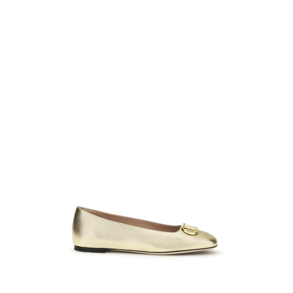 Valentino Garavani Gold Calf Leather Bos Taurus Ballet Flats Valentino Garavani