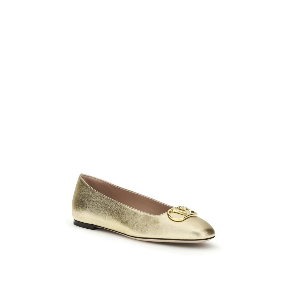 Valentino Garavani Gold Calf Leather Bos Taurus Ballet Flats Valentino Garavani