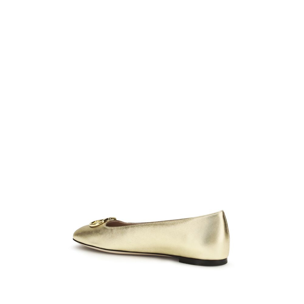 Valentino Garavani Gold Calf Leather Bos Taurus Ballet Flats Valentino Garavani