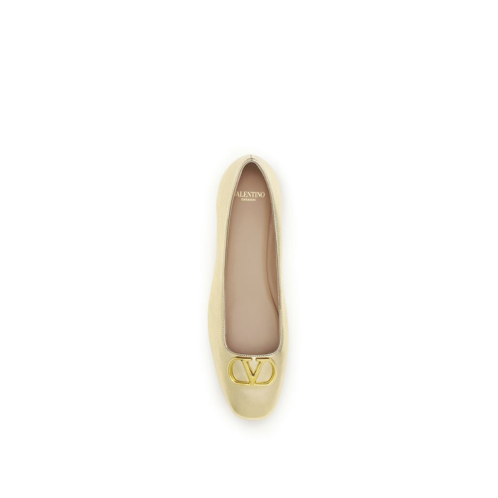 Valentino Garavani Gold Calf Leather Bos Taurus Ballet Flats Valentino Garavani