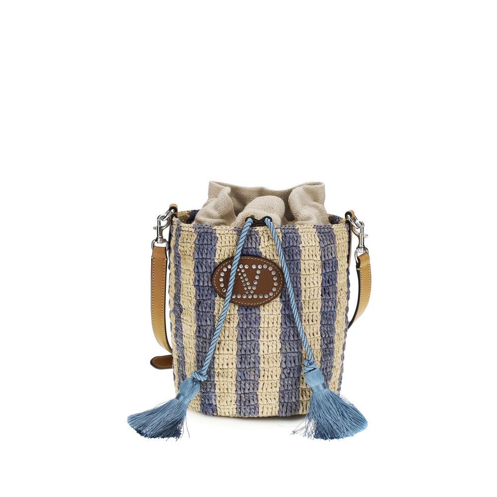 Valentino Garavani Blue Raffia Backet Bag Valentino Garavani