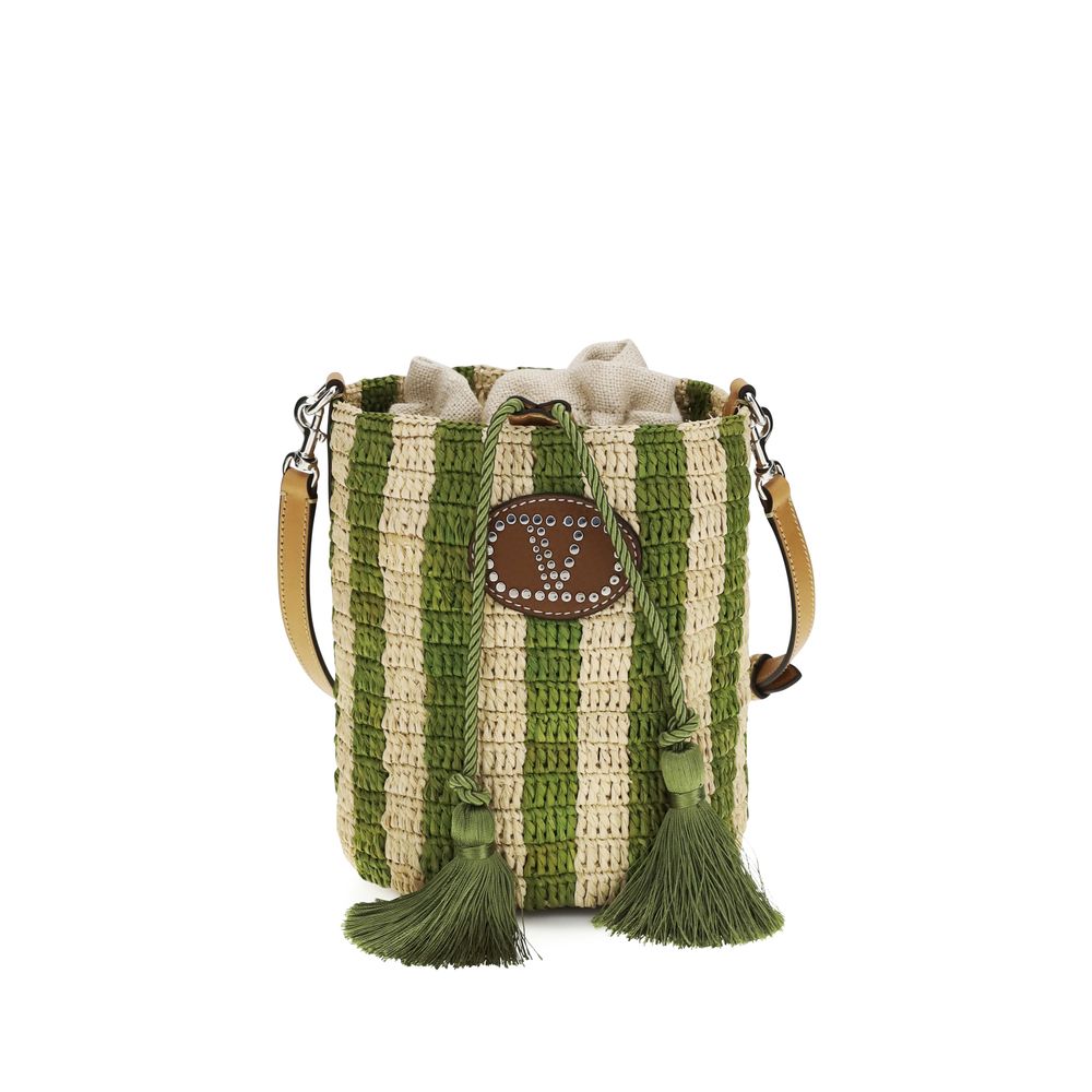 Valentino Garavani Bicolor Raffia Backet Bag Valentino Garavani