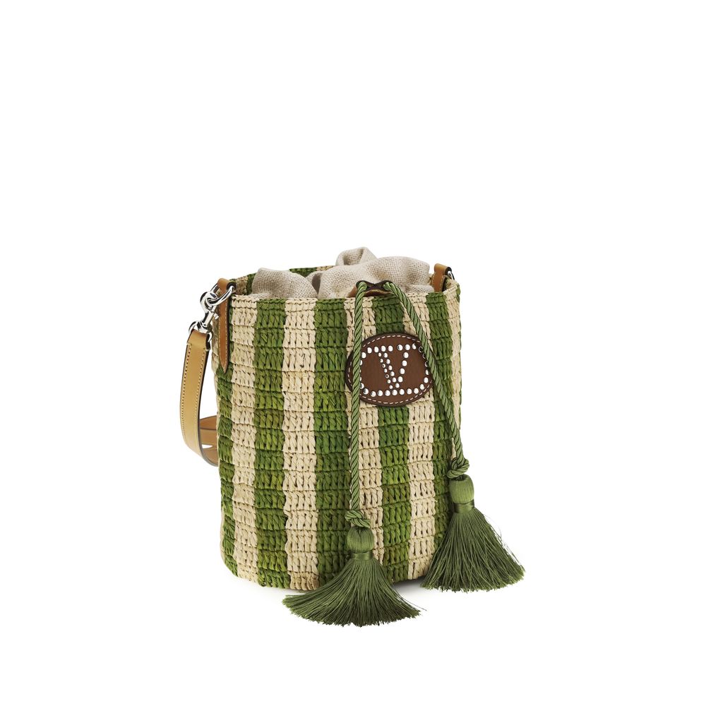 Valentino Garavani Bicolor Raffia Backet Bag Valentino Garavani