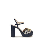 Valentino Garavani Blue Calf Leather Bos Taurus Platform Sandals Valentino Garavani