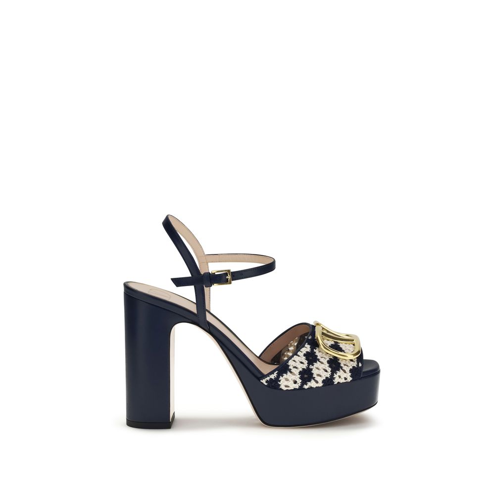 Valentino Garavani Blue Calf Leather Bos Taurus Platform Sandals Valentino Garavani
