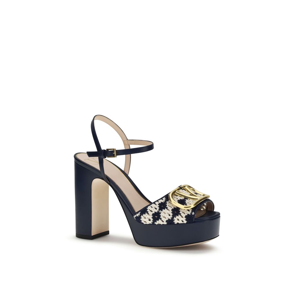 Valentino Garavani Blue Calf Leather Bos Taurus Platform Sandals Valentino Garavani