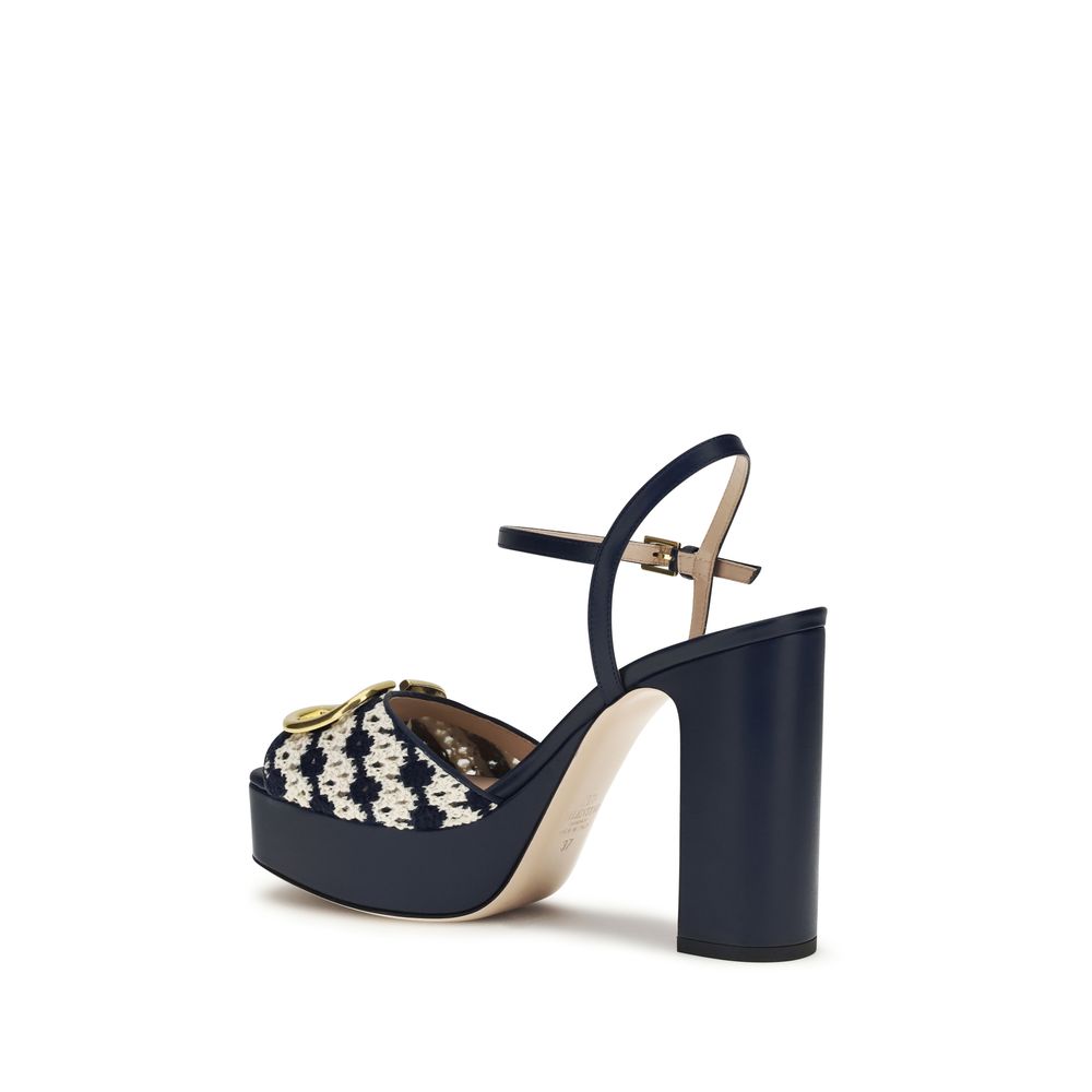 Valentino Garavani Blue Calf Leather Bos Taurus Platform Sandals Valentino Garavani