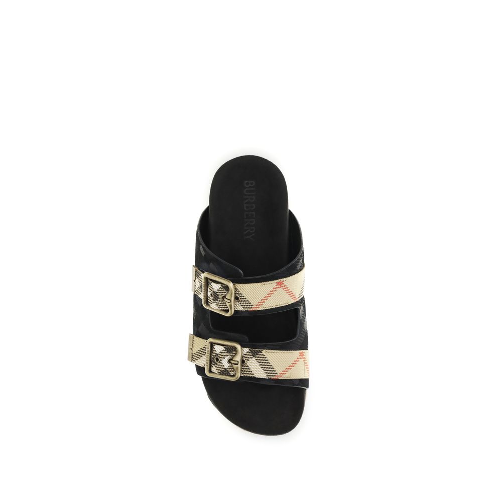 Burberry Black Calf Leather Bos Taurus Strap-On Sandals Burberry