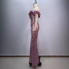 European and American style pink sexy and charming mesh evening dress eprolo