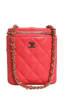 Chanel Red Caviar Quilted Small Vertical Coco Beauty Vanity Case with Chain Chanel