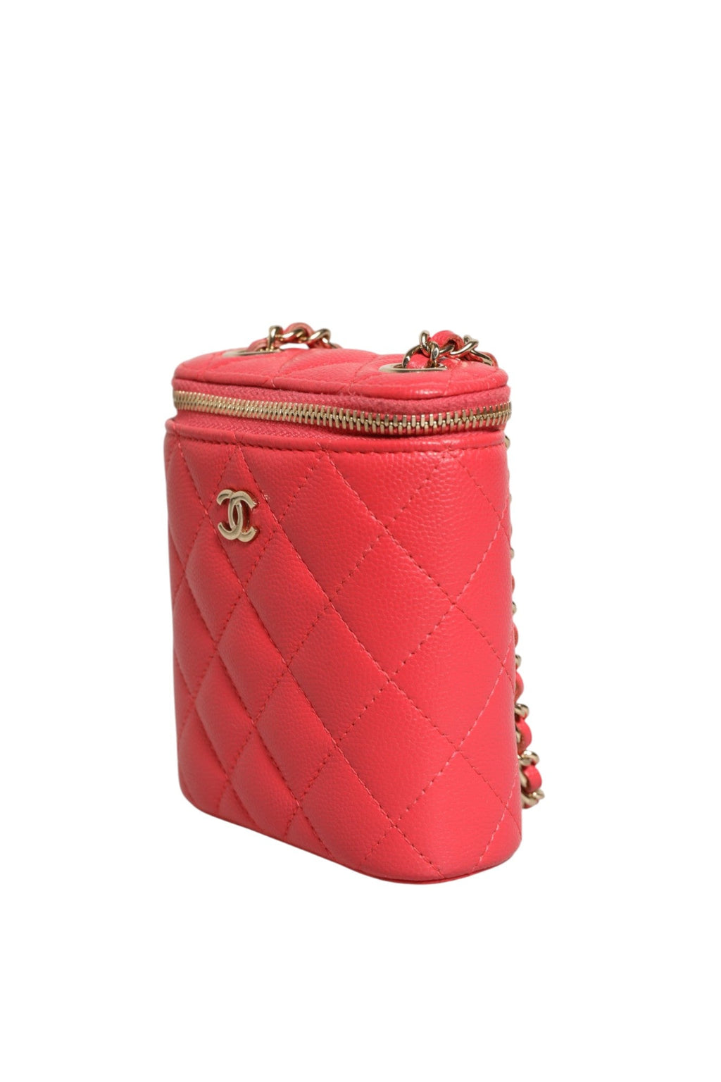 Chanel Red Caviar Quilted Small Vertical Coco Beauty Vanity Case with Chain Chanel