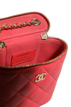 Chanel Red Caviar Quilted Small Vertical Coco Beauty Vanity Case with Chain Chanel