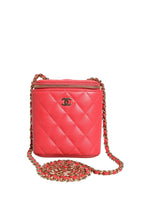 Chanel Red Caviar Quilted Small Vertical Coco Beauty Vanity Case with Chain Chanel
