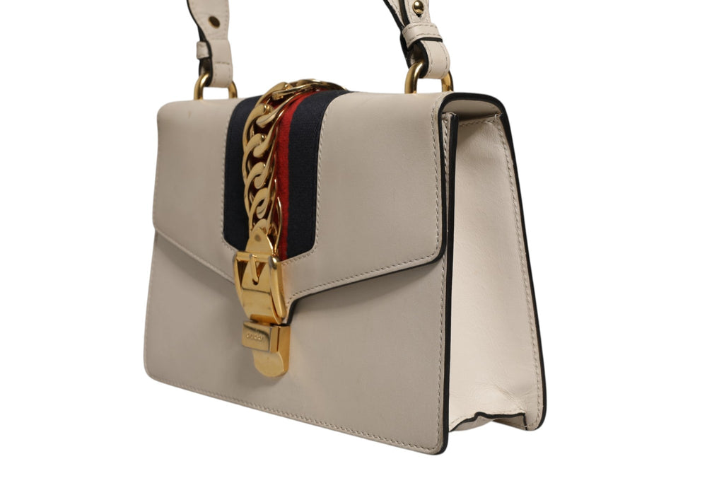 Gucci White Calfskin Leather Sylvie Crossbody Bag Gucci