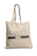 Gucci White Web Sherry Logo Print Tote Bag Gucci