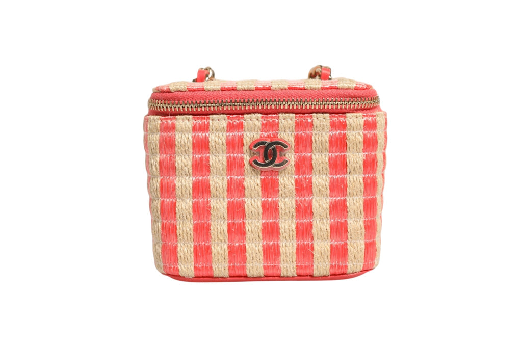 Chanel Raffia Jute Striped Mini Vanity Case Chanel