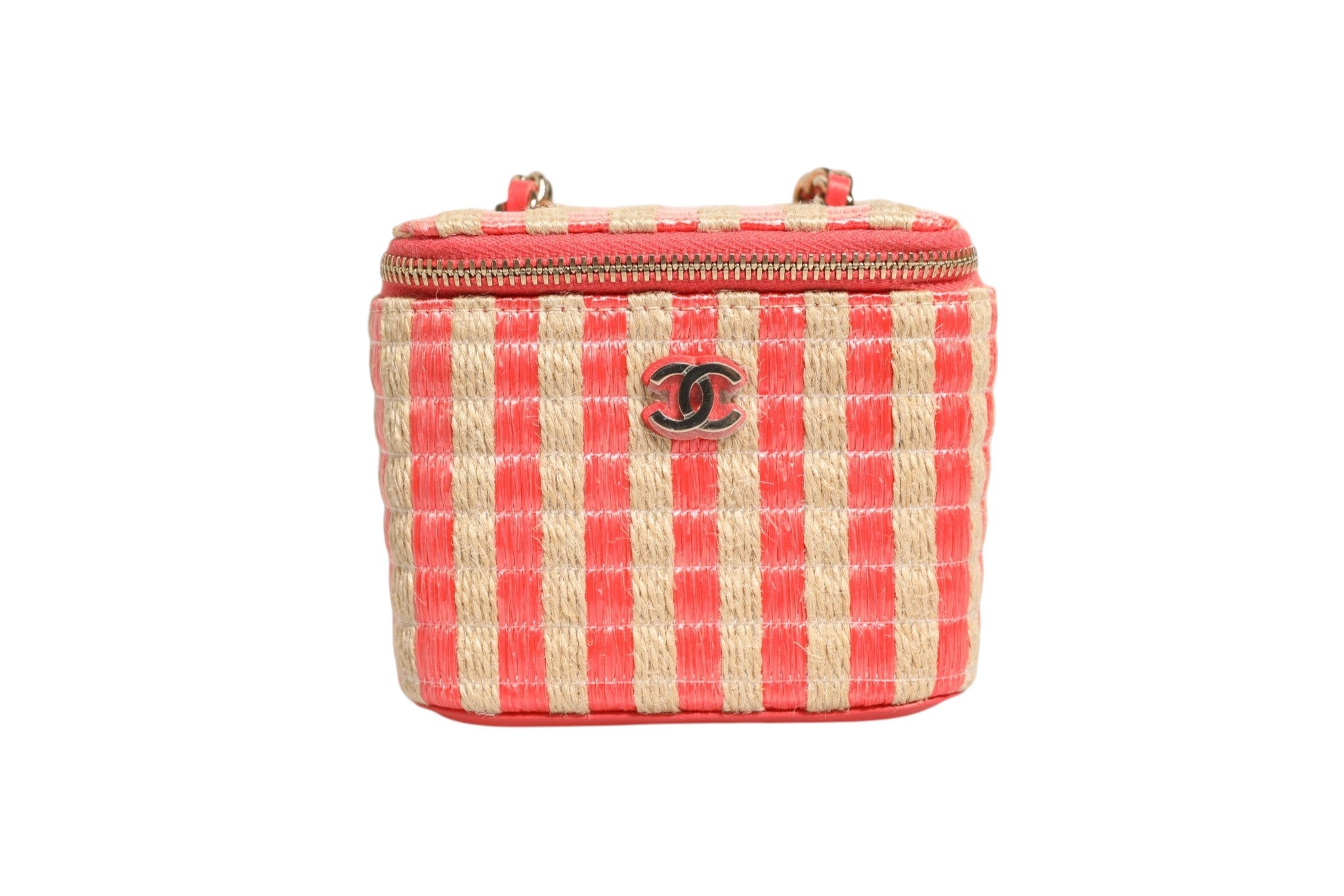 Chanel Raffia Jute Striped Mini Vanity Case Chanel