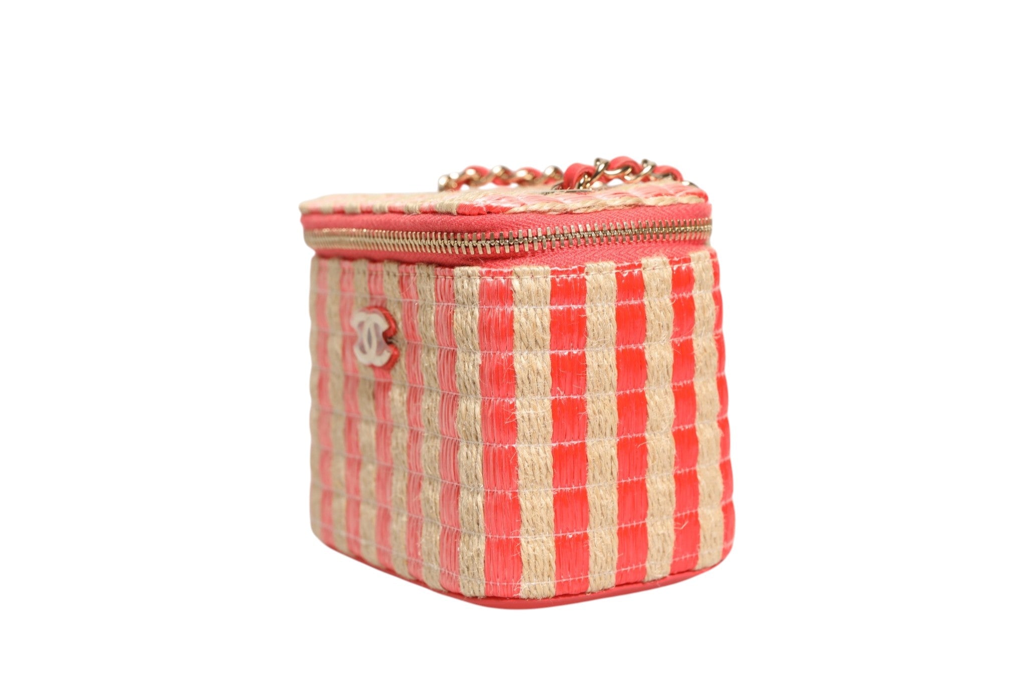 Chanel Raffia Jute Striped Mini Vanity Case Chanel