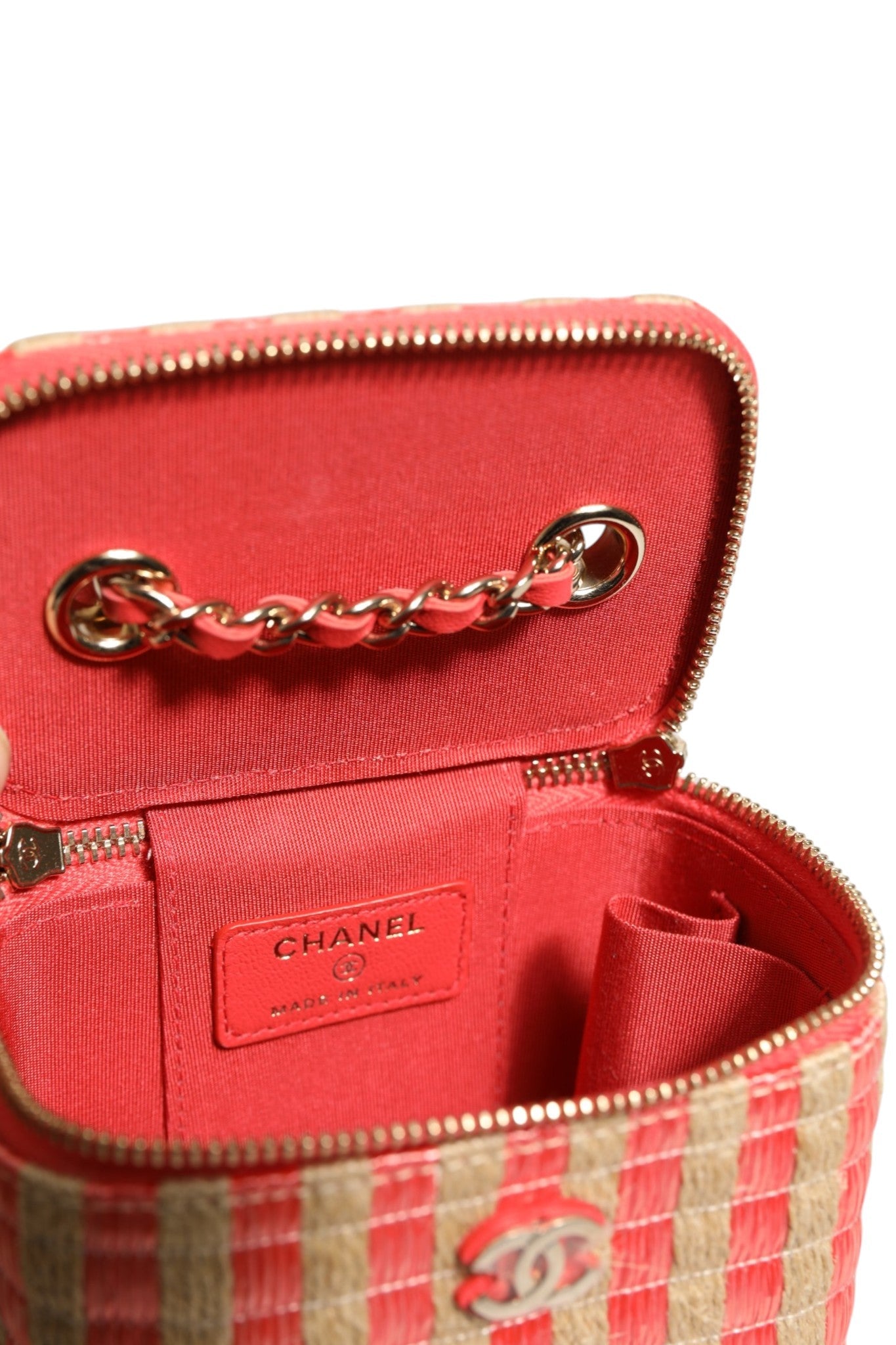 Chanel Raffia Jute Striped Mini Vanity Case Chanel
