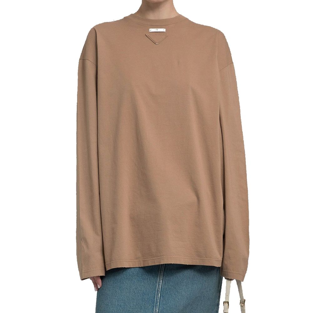 Prada Brown Cotton Long Sleeve T-Shirt Prada