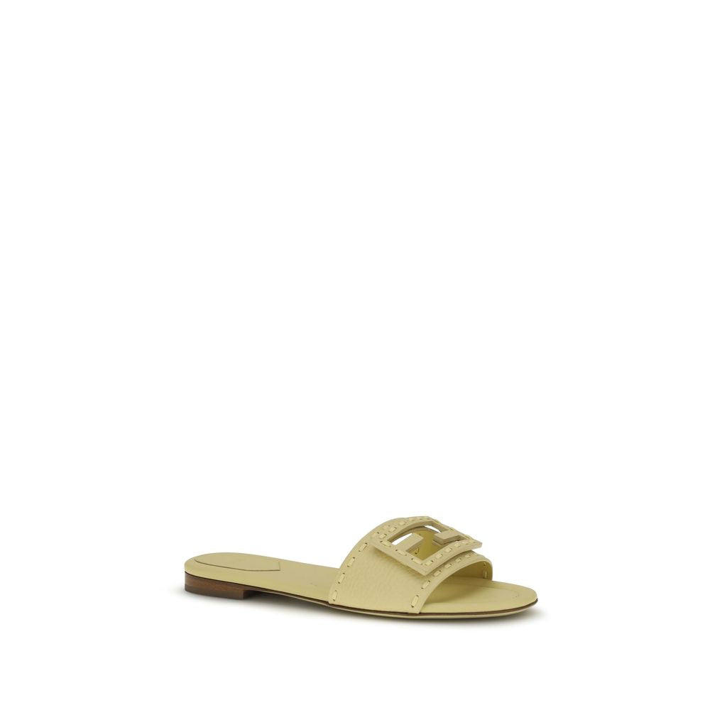 Fendi Beige Calf Leather Bos Taurus Flat Sandals Fendi