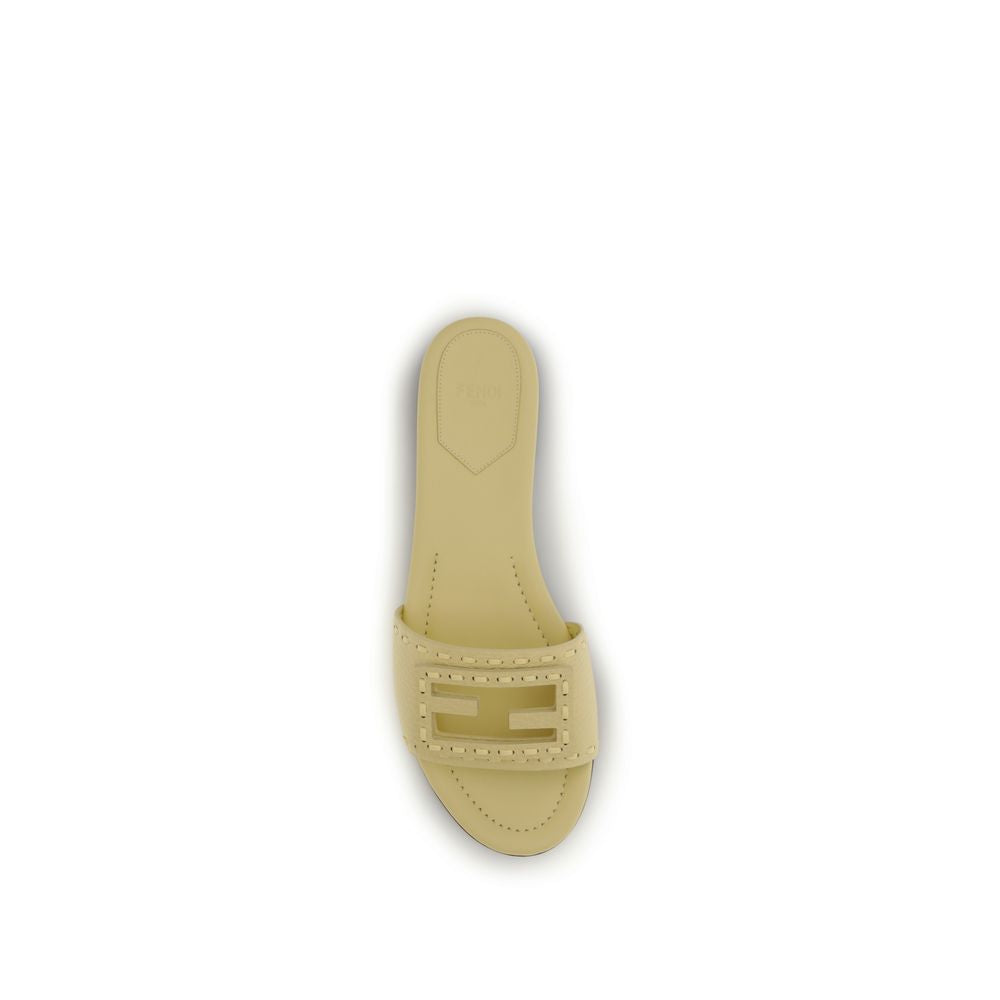 Fendi Beige Calf Leather Bos Taurus Flat Sandals Fendi