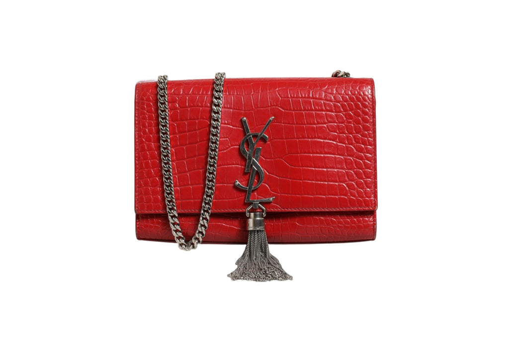Saint Laurent Kate Tassel Chain Bag in Red Crocodile Embossed Leather Saint Laurent