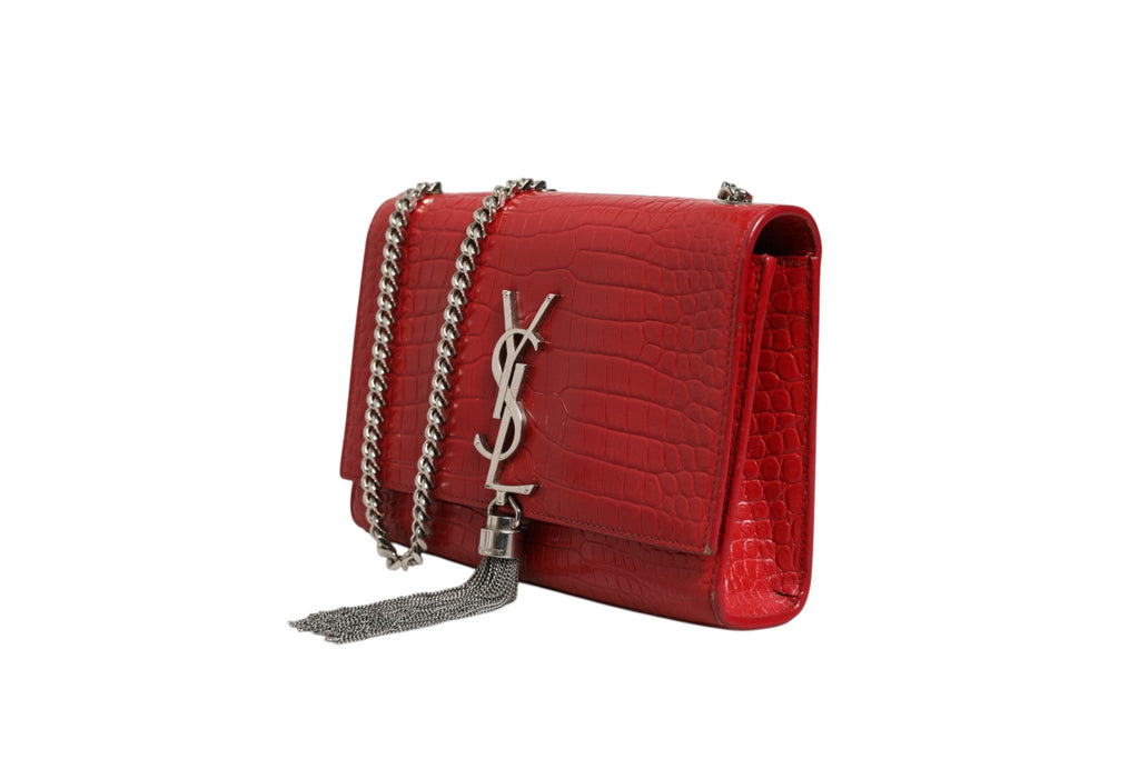 Saint Laurent Kate Tassel Chain Bag in Red Crocodile Embossed Leather Saint Laurent