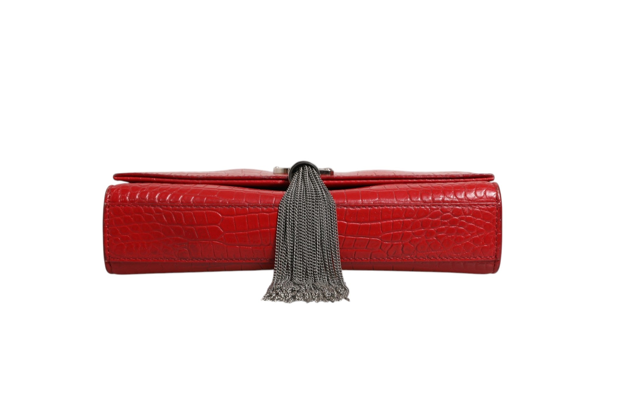 Saint Laurent Kate Tassel Chain Bag in Red Crocodile Embossed Leather Saint Laurent
