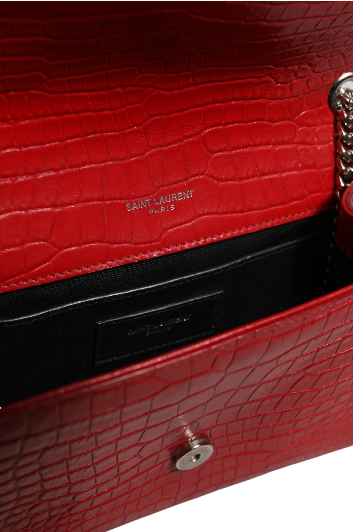 Saint Laurent Kate Tassel Chain Bag in Red Crocodile Embossed Leather Saint Laurent