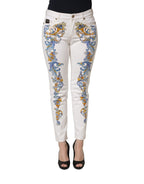 Versace Jeans Couture White Floral Print Skinny Denim Jeans Versace Jeans Couture